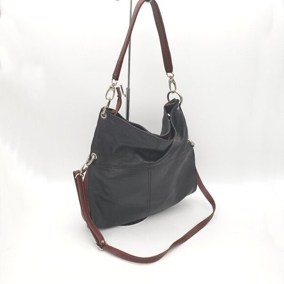 Crossbody Hobo 2 in 1 BORSE in PELLE Made in Italy Purse Bag Black Brown Leather - Picture 2 of 14